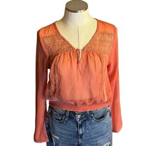 American Rag Women's Coral Embroidered Top